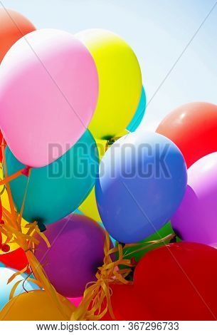 Background Of Large Colorful Balloons Inflated With Helium Gas To Brighten The Parties And The Cerem