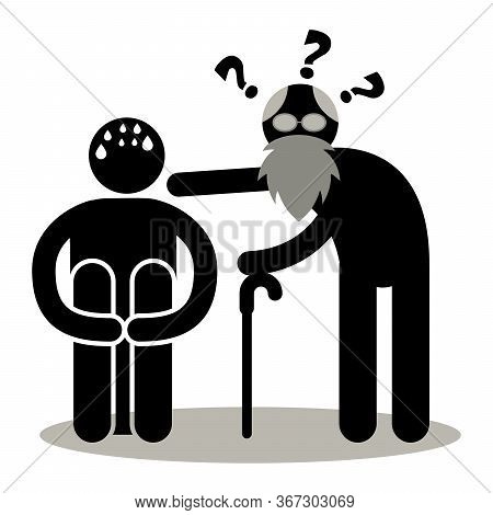 Gerascophobia, Gerontophobia. Phobia. Fear Of Old  Or Of Growing Old. Silhouette Afraided Man. Can B