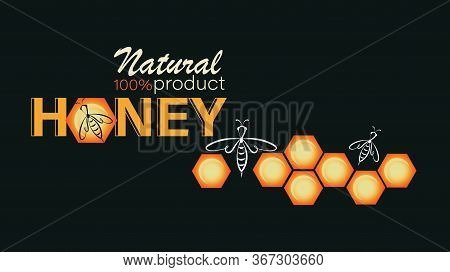 Honeycomb, Swarm Bees. Honey Background. Emblem, Label, Business Card. Linear Bee Logo, Honeycomb An