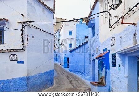 Chefchaouen, Morocco - May 28, 2017: View Of The Blue Walls Of Medina In Chaouen. The City Is Noted 
