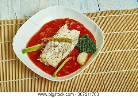 Herb  Garlic Baked Cod With Romesco Sauce