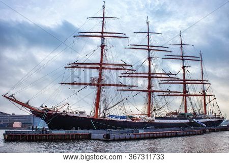 Saint Petersburg, Russia - November 04, 2014: Sts Sedov On The Embankment Of Lieutenant Schmidt. Is 
