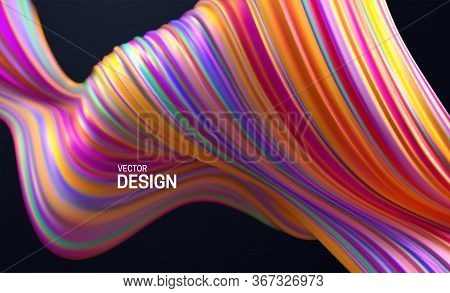 Colorful Striped Wave. Liquid Flowing Shape. Vector 3d Illustration. Abstract Colorful Background. V