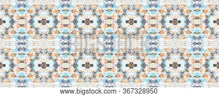 Beige, Blue And Orange Granite Tile. Mosaic Summer Background. Terrazzo Seamless Pattern. Rock Illus