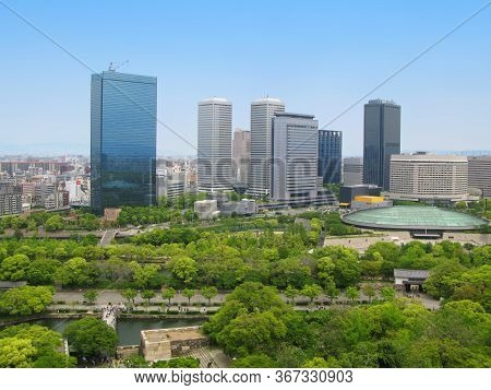 Osaka, Kinki Region, Japan - May 03, 2009: Panoramic Top View On Spring Day Of Cityscape Of Osaka Ci
