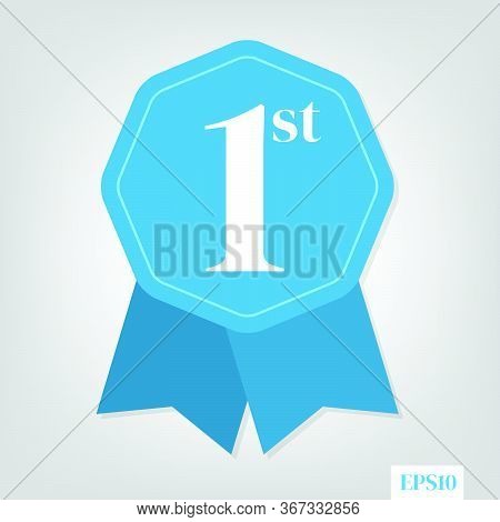 Number 1 Winner Blue Ribbon Award Badge, First Place Award,flat Design Style,ribbon For Business And