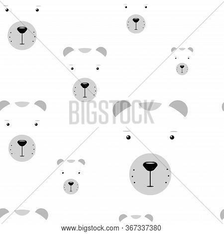 Kawaii Polar Bears Seamless Pattern. Funny Vector Concept Illustration. Cute White Animal Isolated O