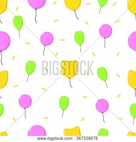 Colourful Vector Pattern With Balloons. Flying Ballons And Confetti .