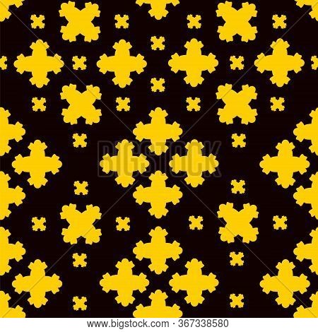 Vector Pattern Yellow Crosse On Black Background.