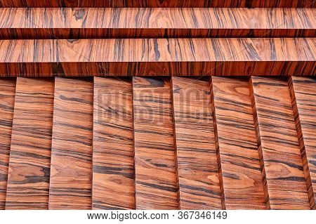 Joinery. Wood Veneer Wall Panels Elements Are Covered With Dust. Rosewood Reconstituted Veneer. Furn