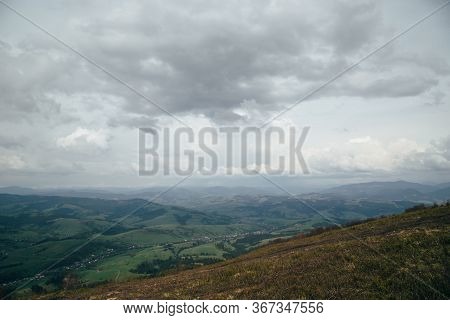 A View From The Top Of The Mountain Gemba Or Gimba Down To The Meadow And Village Pilipec, Carpathia