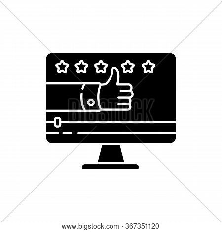 Testimonial Video Black Glyph Icon. Product Review. Digital Marketing Content. Goods Commentary. Pur
