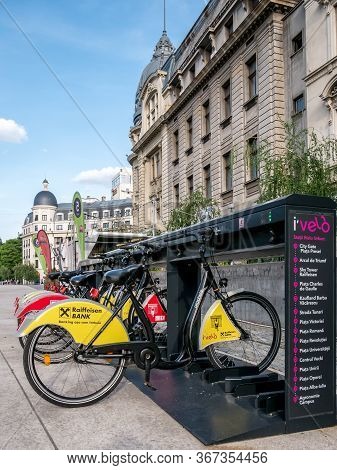 Bucharest/romania - 05.16.2020: I'velo Bike For Rent In The Center Of Bucharest. Bicycle For Rent Wi