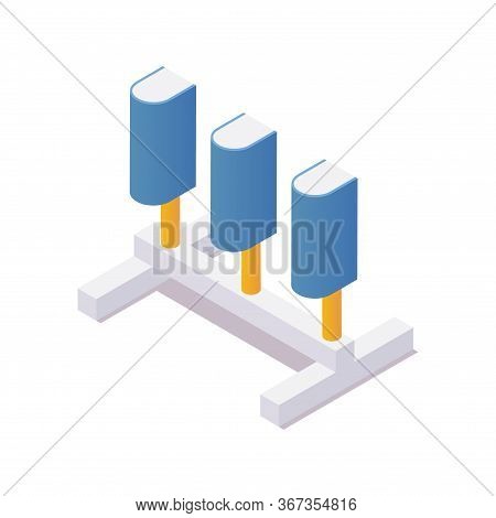 Runway And Taxiway Retroreflective Blue Isometric Markers Isolated On White