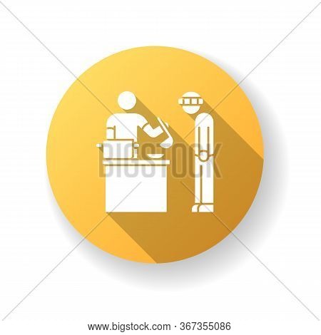 Food Bank Yellow Flat Design Long Shadow Glyph Icon. Humanitarian Aid To Homeless People. Volunteer 