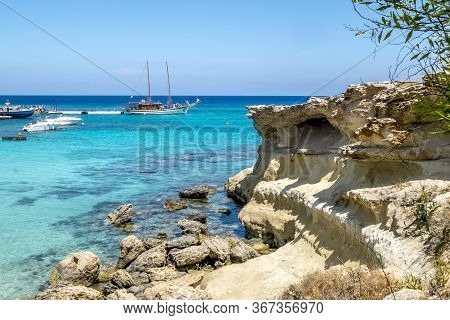 Protaras, Cyprus, May 20, 2016.sea And Rocky Beaches At The Resort In Protaras.