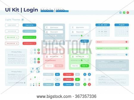 Authorization Ui Elements Kit. Enter Password. Login Isolated Vector Icon, Bar And Dashboard Templat