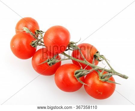 Fresh Organic Cherry Tomatoes Isolated On White Background. The Cherry Tomato Is Regarded As A Botan
