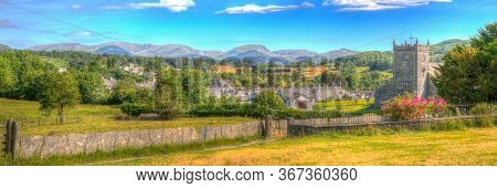 Hawkshead The Lake District England With Church Panoramic View In Hdr