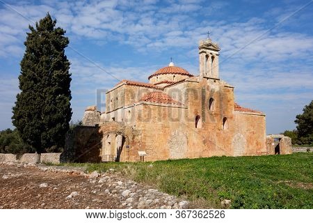Metamorphosis Sotiros Church In Pylos Nestor Palace (niokastro Navarino) And Trees In Greece, Eu At 