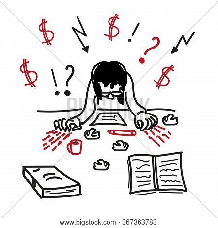 Flat Man Money Thinking For Concept Design. Vector Flat. Cash Savings. Financial Savings. Earn Money