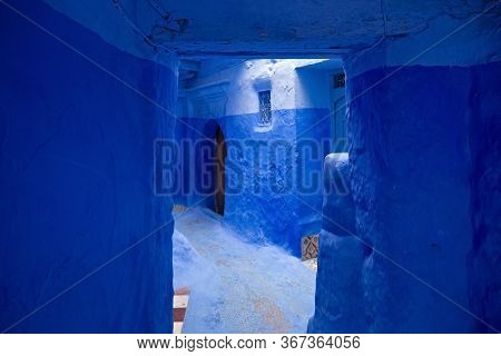 View Of The Blue Walls Of Medina Quarter In Chefchaouen, Morocco. The City, Also Known As Chaouen Is