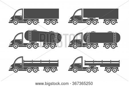 Set Of Vector Truck Icon. Simple Design, Filled Silhouette Isolated On White Background. Design For 