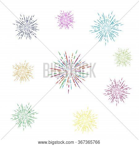 Set Of Colored Fireworks. Simple Design Isolated On A White Background