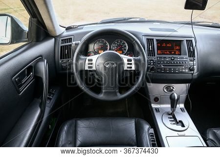 Novyy Urengoy, Russia - May 19, 2020: Interior Of The Luxury Crossover Infiniti Fx35.