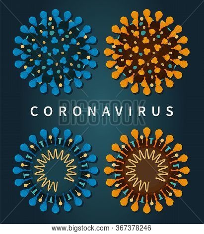 Isolated Set Of Close-up Flat Vector Illustrations Of Covid-19 Internal And External Structure. Coro