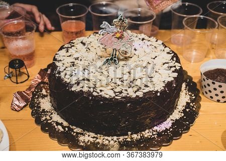 Homemade Chocolate Birthday Cake With Inscription 