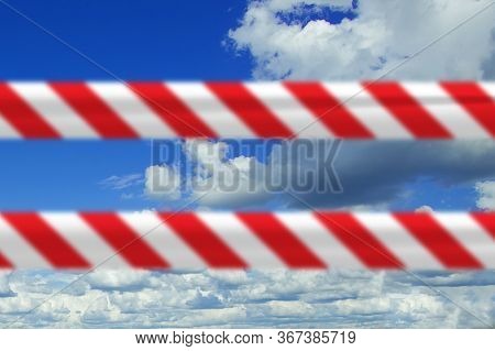 Sky Closed Red Warning Tape. Prohibition, Captivity And Tyranny Concept