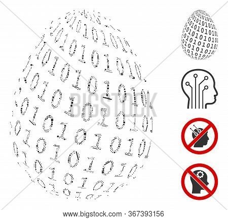 Hatch Mosaic Binary Digital Egg Icon Designed From Thin Elements In Different Sizes And Color Hues. 