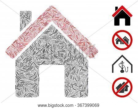Hatch Mosaic House Icon Composed Of Straight Elements In Various Sizes And Color Hues. Irregular Hat