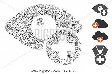 Hatch Mosaic Vision Medical Cross Icon Organized From Narrow Elements In Various Sizes And Color Hue