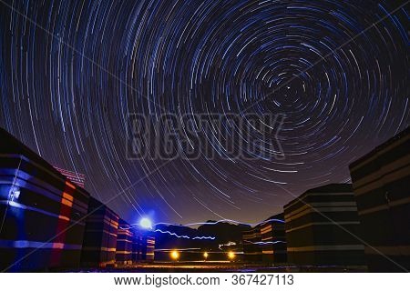 A Beautiful View Of Star Trails As The Milky Way Galaxy Goes For A Spin About The Pole Star In The D