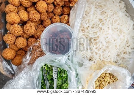 Yum Nham Is A Famous Food With Spicy Flavor , Isaan Style Thai Food, Thai Food On The Street Is Popu