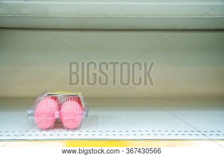 Empty Egg Shelves In A Grocery Store Or Supermarket After Fear And Panic Shopping Because Of Covid-1