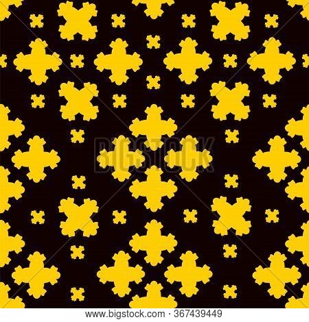 Pattern Yellow Different Crosses On Black Background.