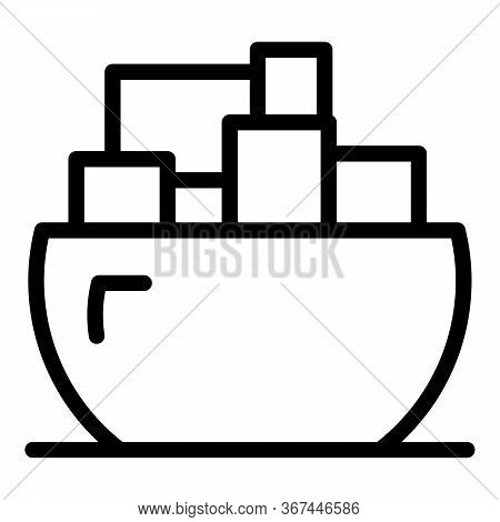 Bowl Sugar Cubes Icon. Outline Bowl Sugar Cubes Vector Icon For Web Design Isolated On White Backgro