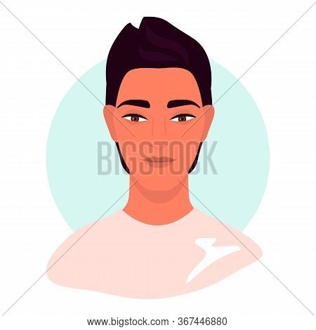 Social Media Avatar Profile A Young Man. Portrait Of Asian Teenager. Colorful Concept. Vector Trendy