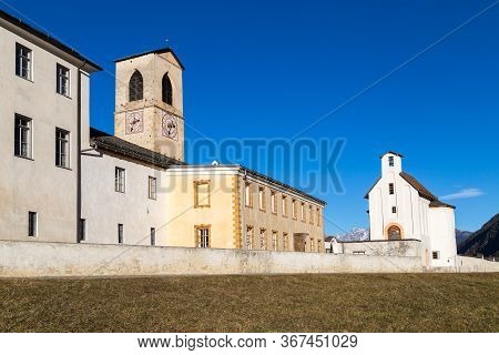 Benedictine Convent Of St. John With 1200 Years Building History In Mustair, A Unesco Site, Switzerl