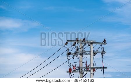 Three-phase Electric Power For Transfer Power By Electrical Grids. Electric Power For Support Manufa