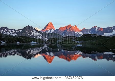 Lacs De Fenetre With Reflection At The Sunrise And Grand Jorasses; Val Ferret; Mont Blanc; Col De Gr