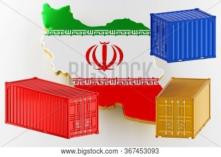 3d Map Of Iran. Freight Shipping In Containers. Export From The Country In Containers. 3d Rendering
