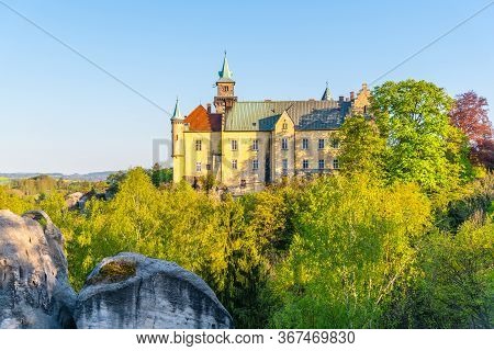 Hruba Skala Castle Built On The Top Of Sandstone Rocks. Bohemian Paradise, Czech: Cesky Raj, Czech R