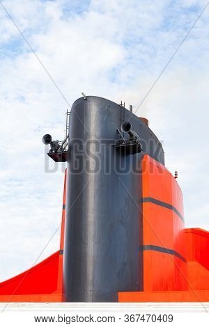 North Atlantic - October 18:  The Funnel Of The Cunard Cruise Liner Queen Mary 2 Is Pictured In The 