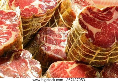 Expensive Sausage Called Culatello With Cellophane For Sale In The Italian Delicatessen
