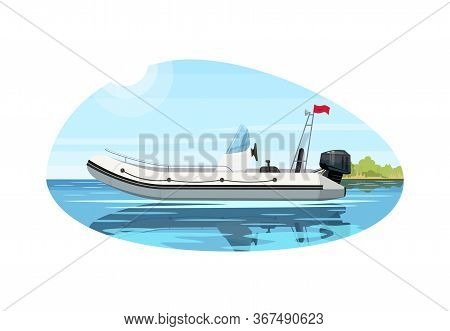 Luxury Boat With Engine Semi Flat Vector Illustration. Premium Ship With Motor Engine. Fast Boat For