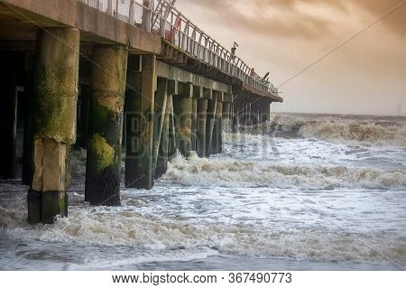 Stormy Sea Hitting The Pier In Clacton-on-sea, England